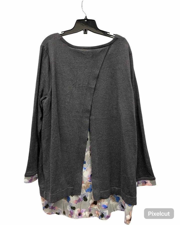 NYJD Size 1X Grey Floral (inside) Sweater