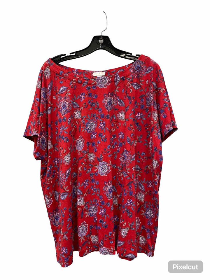 J Jill Size 2X Red Blue Print Short Sleeve Shirts