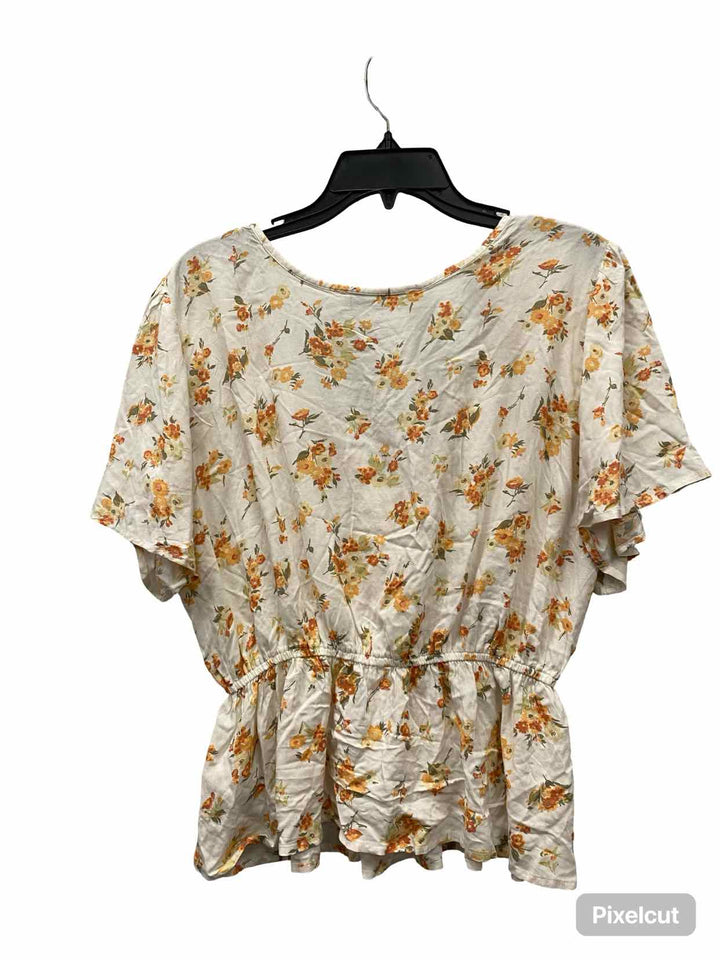 Abercrombie & Fitch Size L White Orange Floral Short Sleeve Shirts