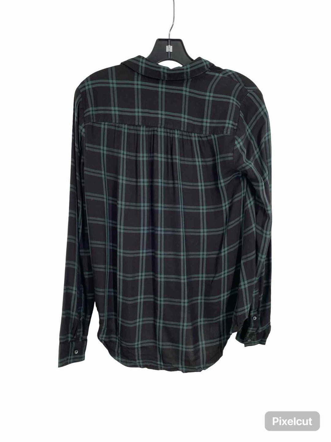 MadeWell Size XS Black Green Plaid Long Sleeve Shirts