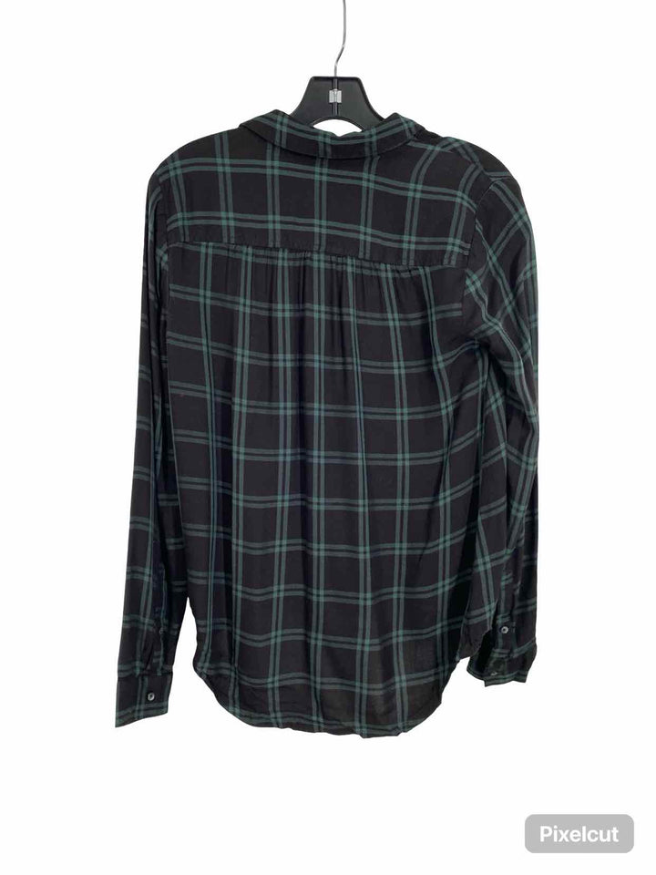 MadeWell Size XS Black Green Plaid Long Sleeve Shirts
