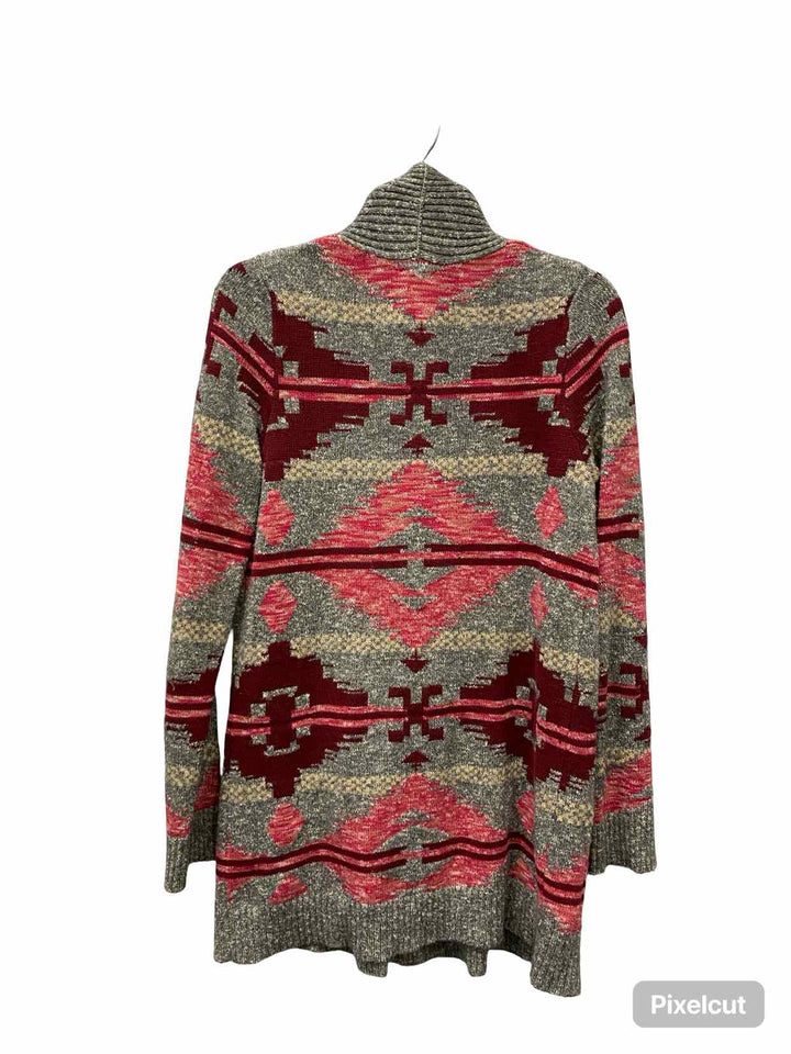 Lucky Brand Size L Gray Pink Print Sweater