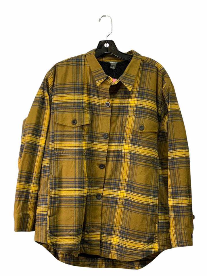 Eddie Bauer Size M Yellow Plaid Flannel Fleece Lined Jacket