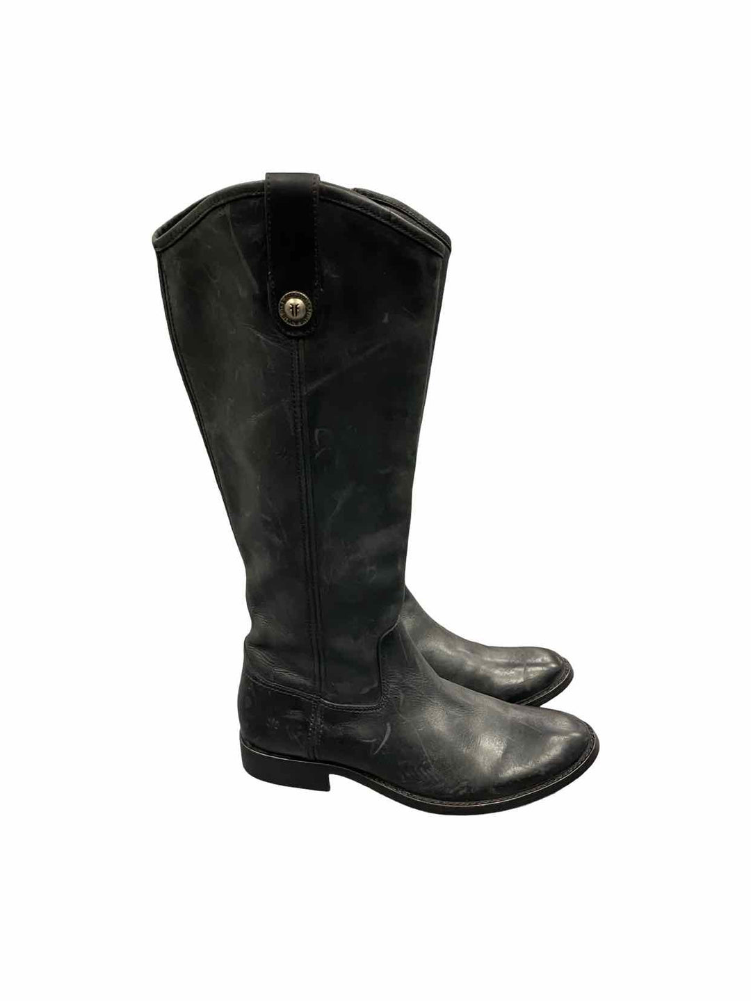 Frye Shoe Size 6 Black Leather Melissa Button Inside Zip Boots(knee)