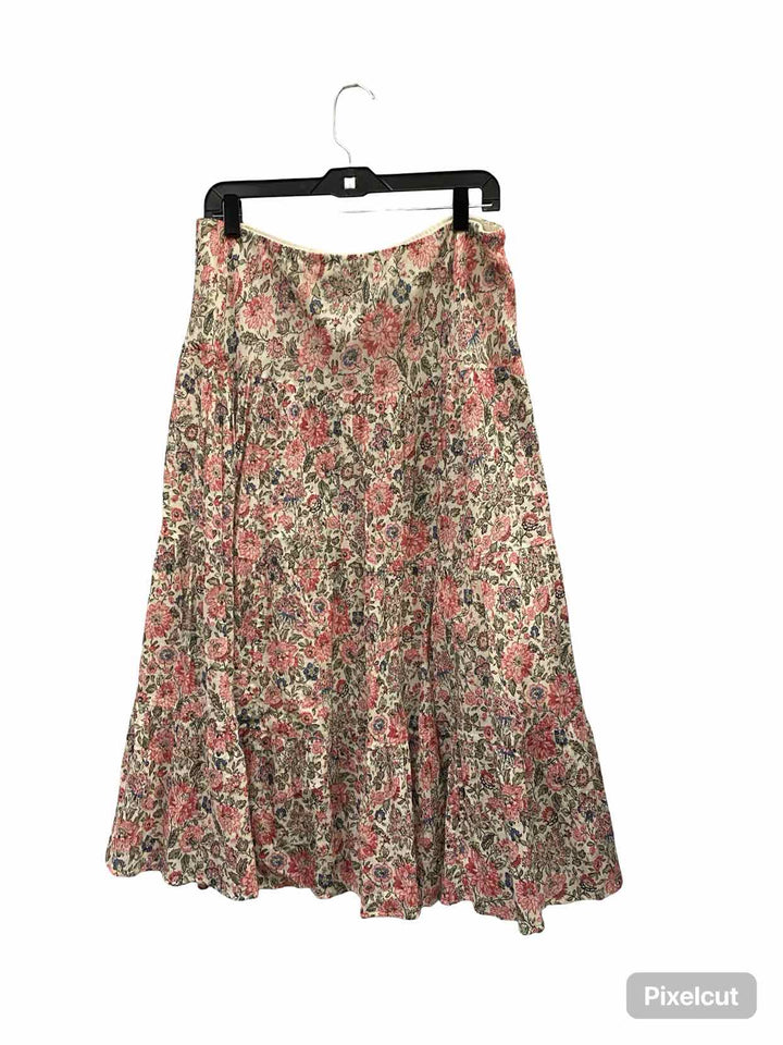 CHAPS Size L Pink Cream Floral 100% cotton Skirt