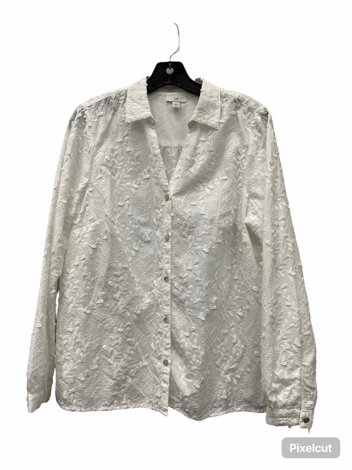 J Jill Size M White Embroidered Floral 100% cotton Long Sleeve Shirts
