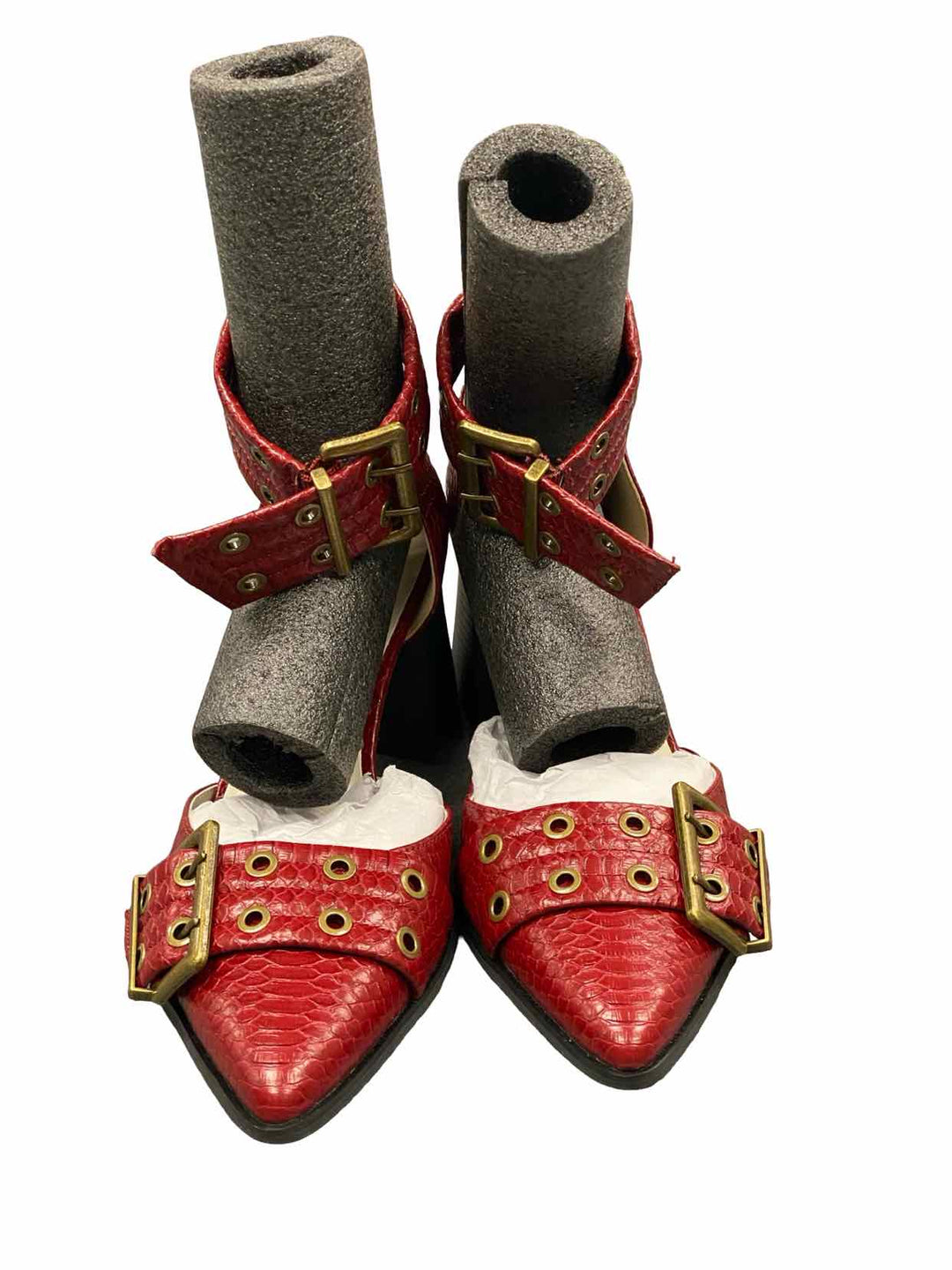 Oasis Society Shoe Size 10 Red Leather Croc-embossed Double Buckle Heels