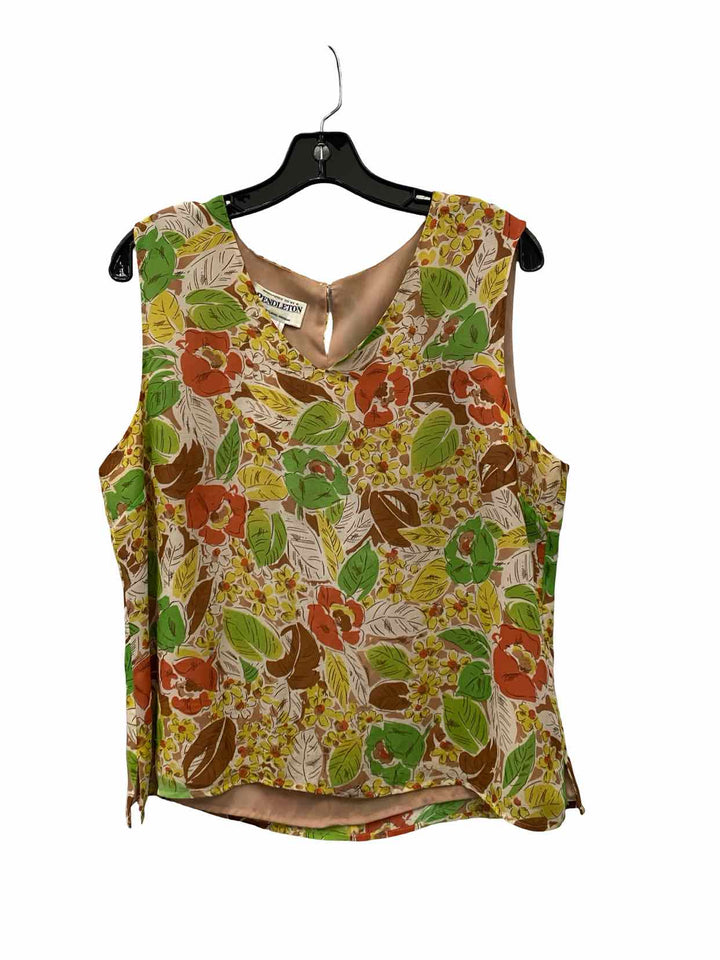 Pendleton Size L Green Multi Leaves 100% silk Tank Top