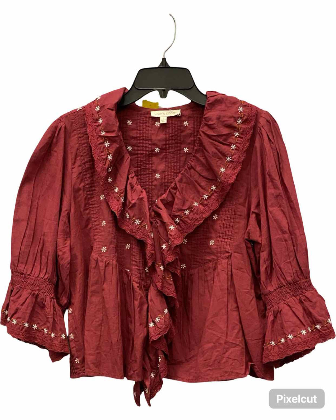 Lucky & Coco Size S Red White Floral Long Sleeve Shirts
