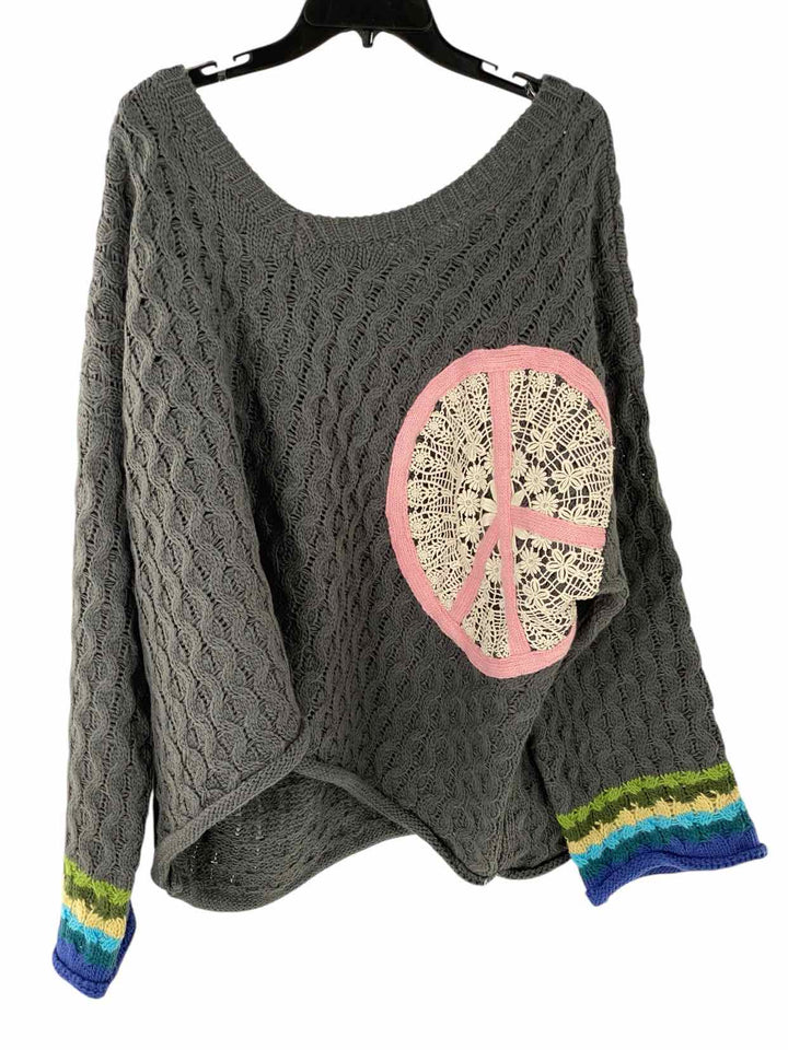 Pol Size L Grey Pink Print Sweater