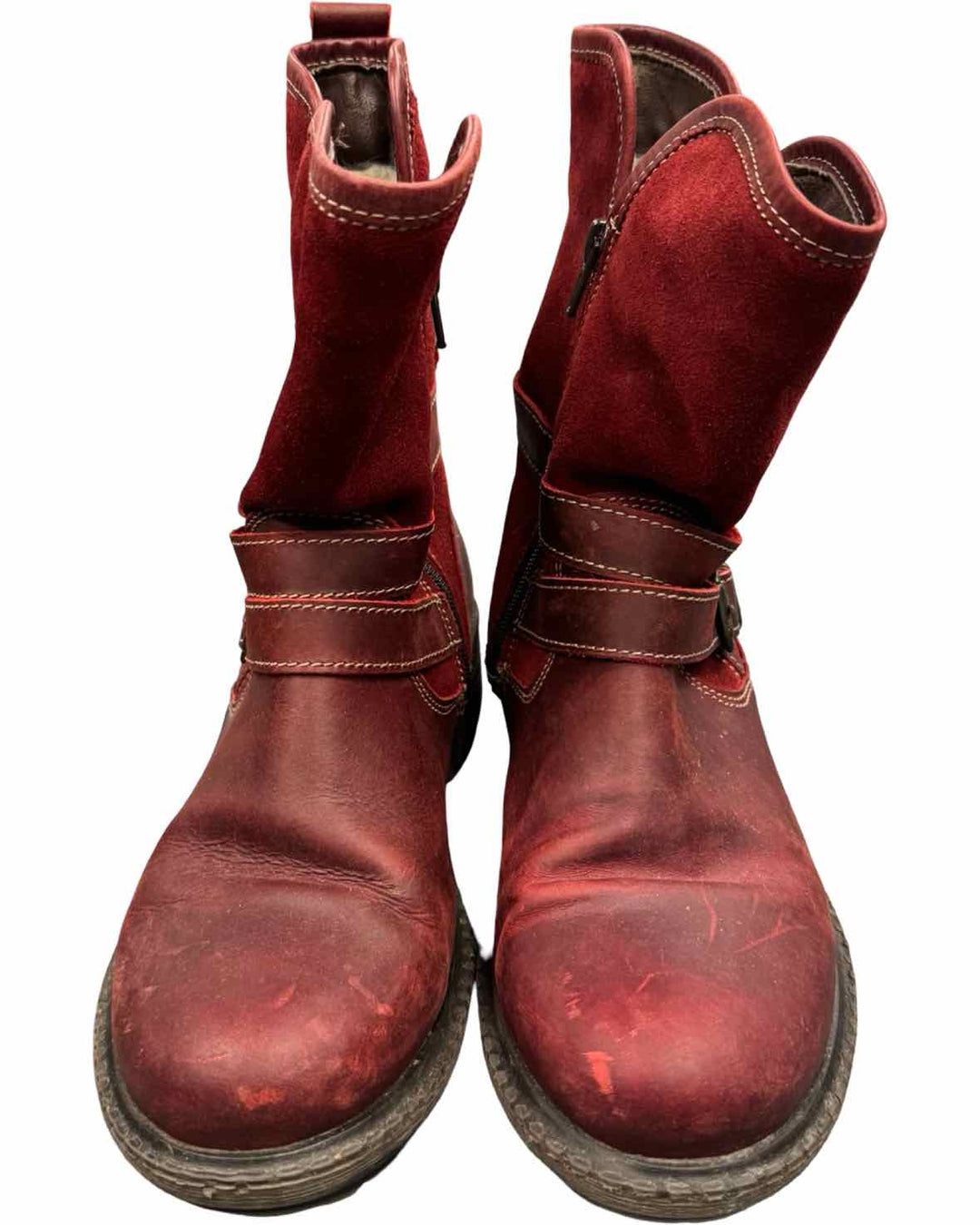 Bos and Co Shoe Size 37 Red Leather Wool Lined Waterproof Boots(Ankle)