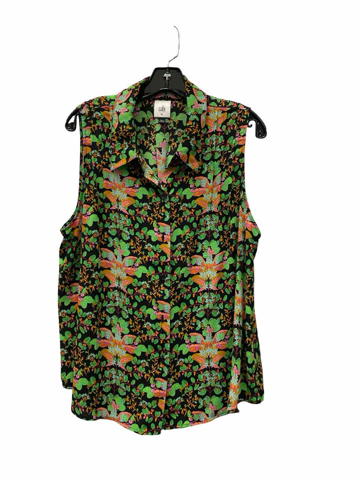 Cabi Size XL Green Black Floral Tank Top