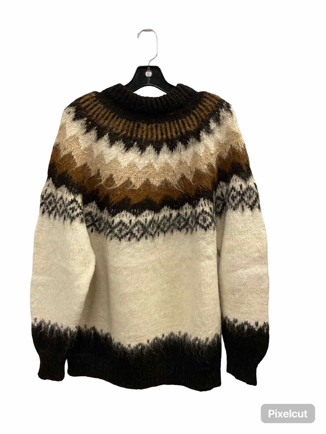 Invisible World Size XL Brown/White Black 100% Alpaca wool Sweater