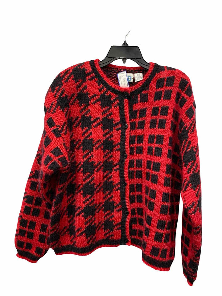 Paul Harris Design Size XL Red Black Print 50% Mohair Sweater