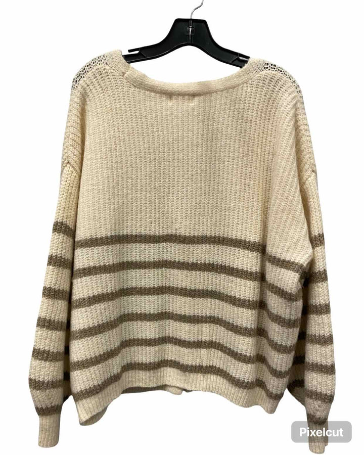 Elan Size L Beige Brown Stripes Sweater