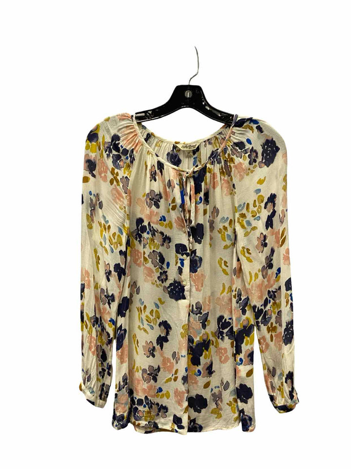 Lucky Brand Size XS White Blue Floral Rayon Long Sleeve Shirts