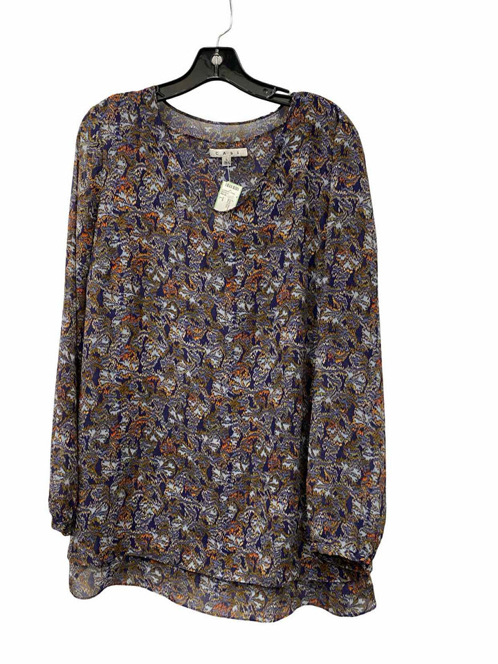 Cabi Size L Blue Print Long Sleeve Shirts