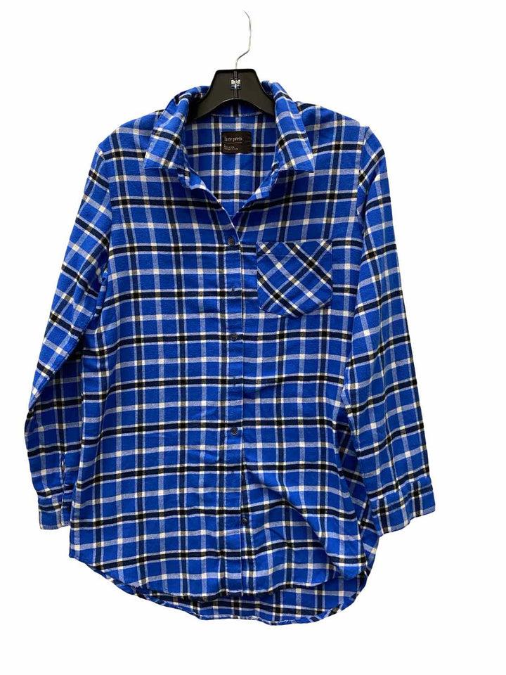 Free Press Size S Blue White Plaid Long Sleeve Shirts
