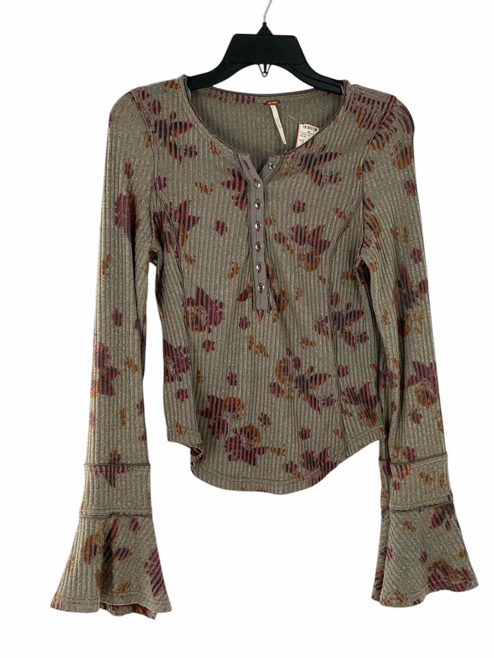 Free People Size S Gray Purple Floral ribbed Long Sleeve Shirts