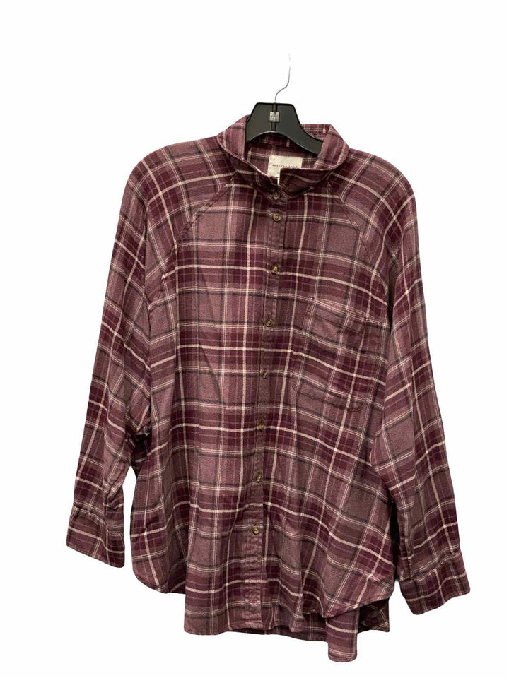American Eagle Size L Purple Plaid Oversized fit Long Sleeve Shirts