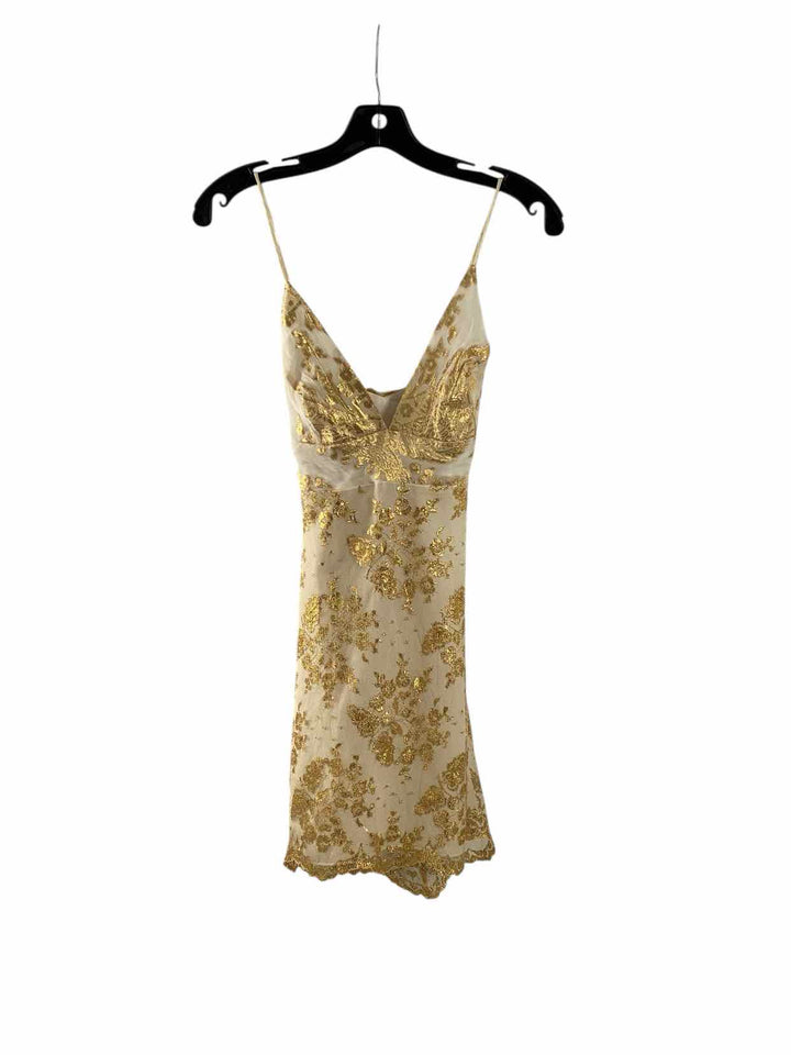 Cache Size 8 Gold Lace Dress