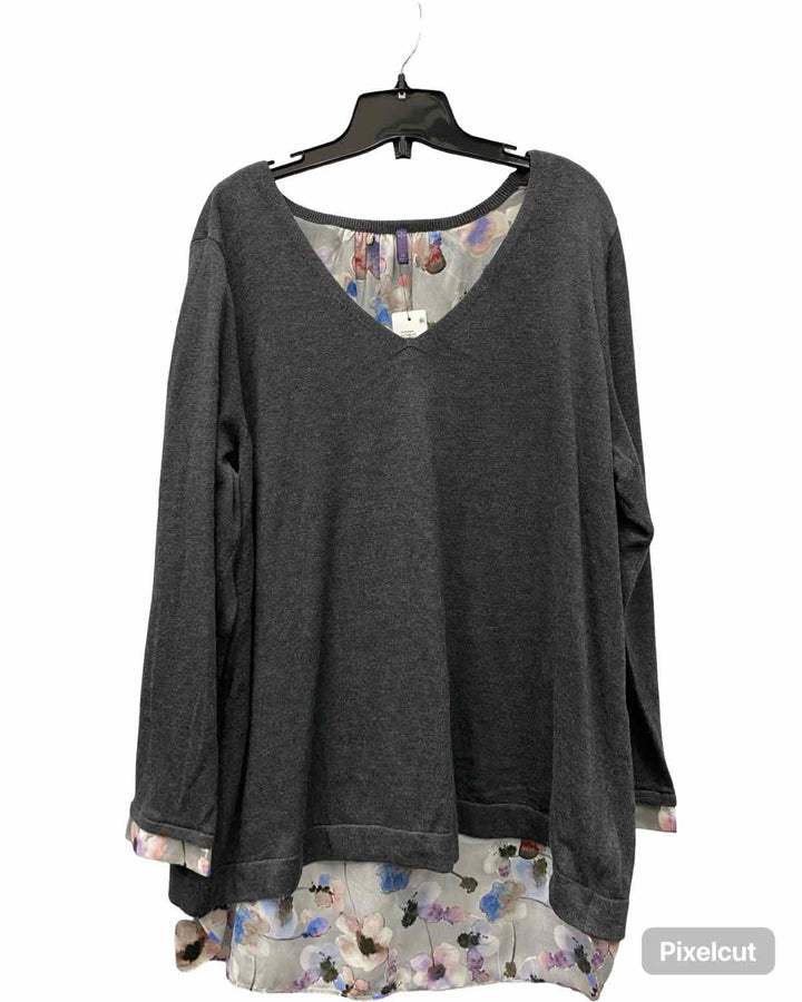 NYJD Size 1X Grey Floral (inside) Sweater