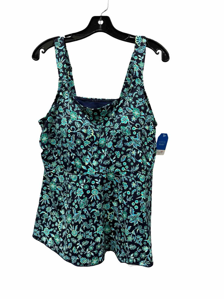 Lands End Size 1X Blue Green Print Swimsuit Top