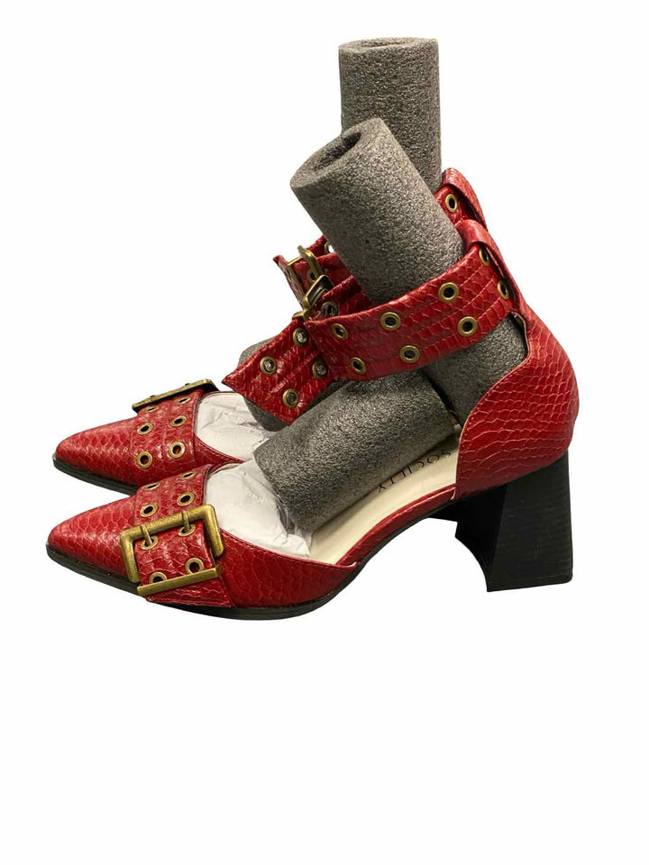 Oasis Society Shoe Size 10 Red Leather Croc-embossed Double Buckle Heels