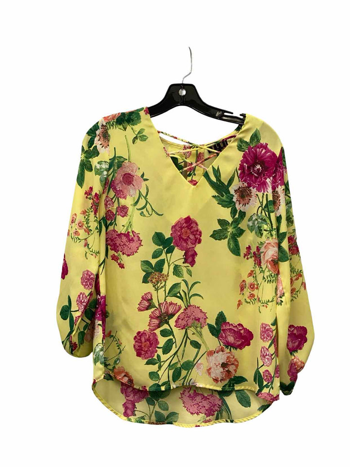 OLM Size M Yellow Pink Floral Long Sleeve Shirts