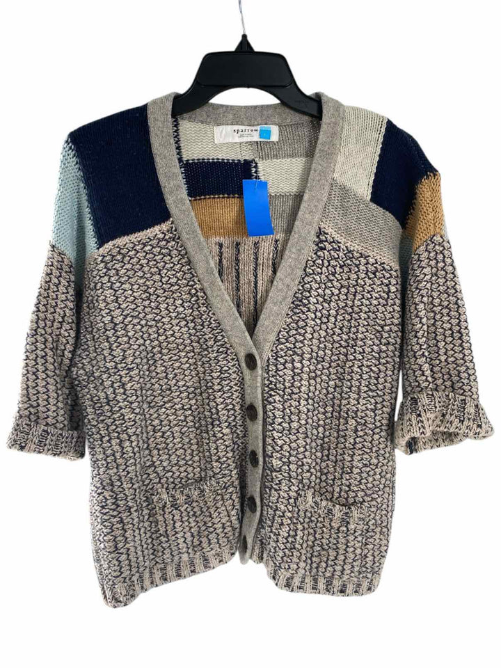 Sparrow Size L Light Brown navy Knit Cardigan Sweater