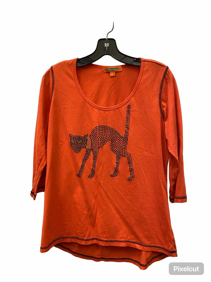Holiday Traditions Size L Orange Black Gem Long Sleeve Shirts