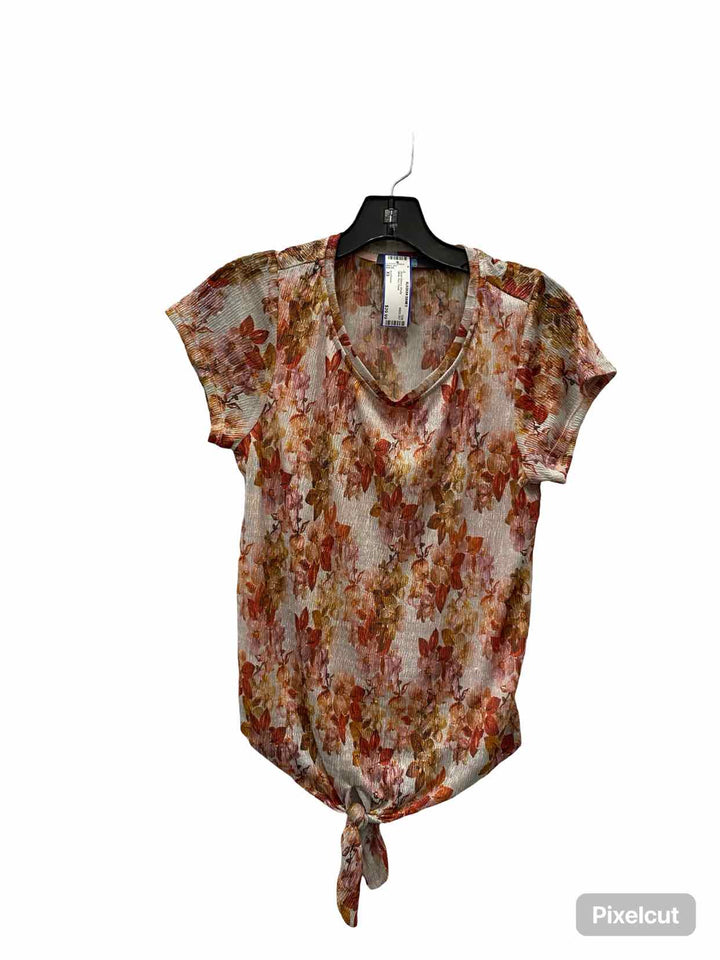 Eva Franco Size XS White Red Floral Short Sleeve Shirts