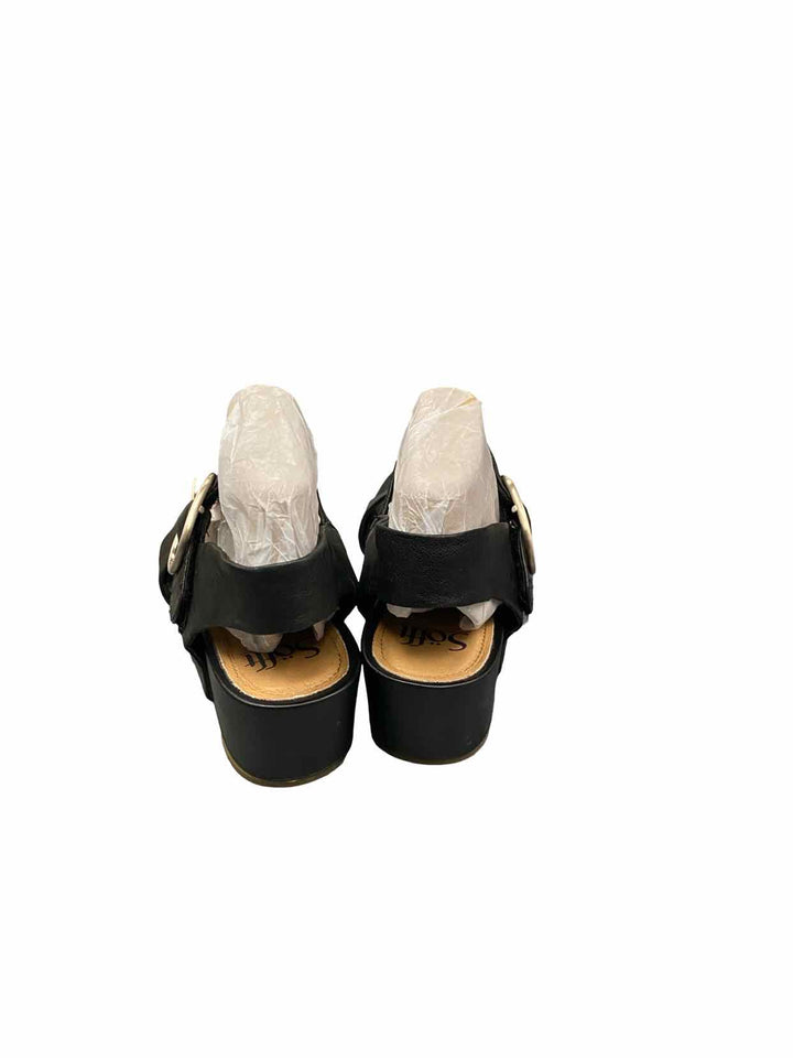Sofft Shoe Size 9 Black Leather Vaya Wedge Sandals Heels