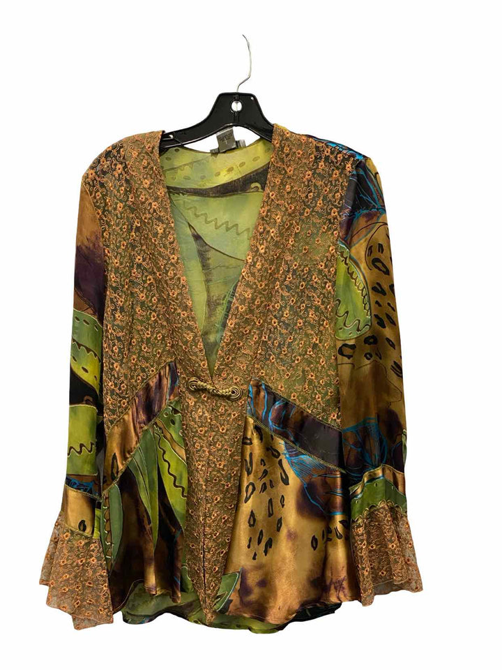 Annie A. Size S Multi-Color Print 100% silk Jacket