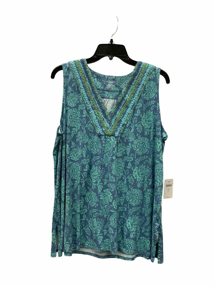 purejill Size L Blue Green Floral Tank Top