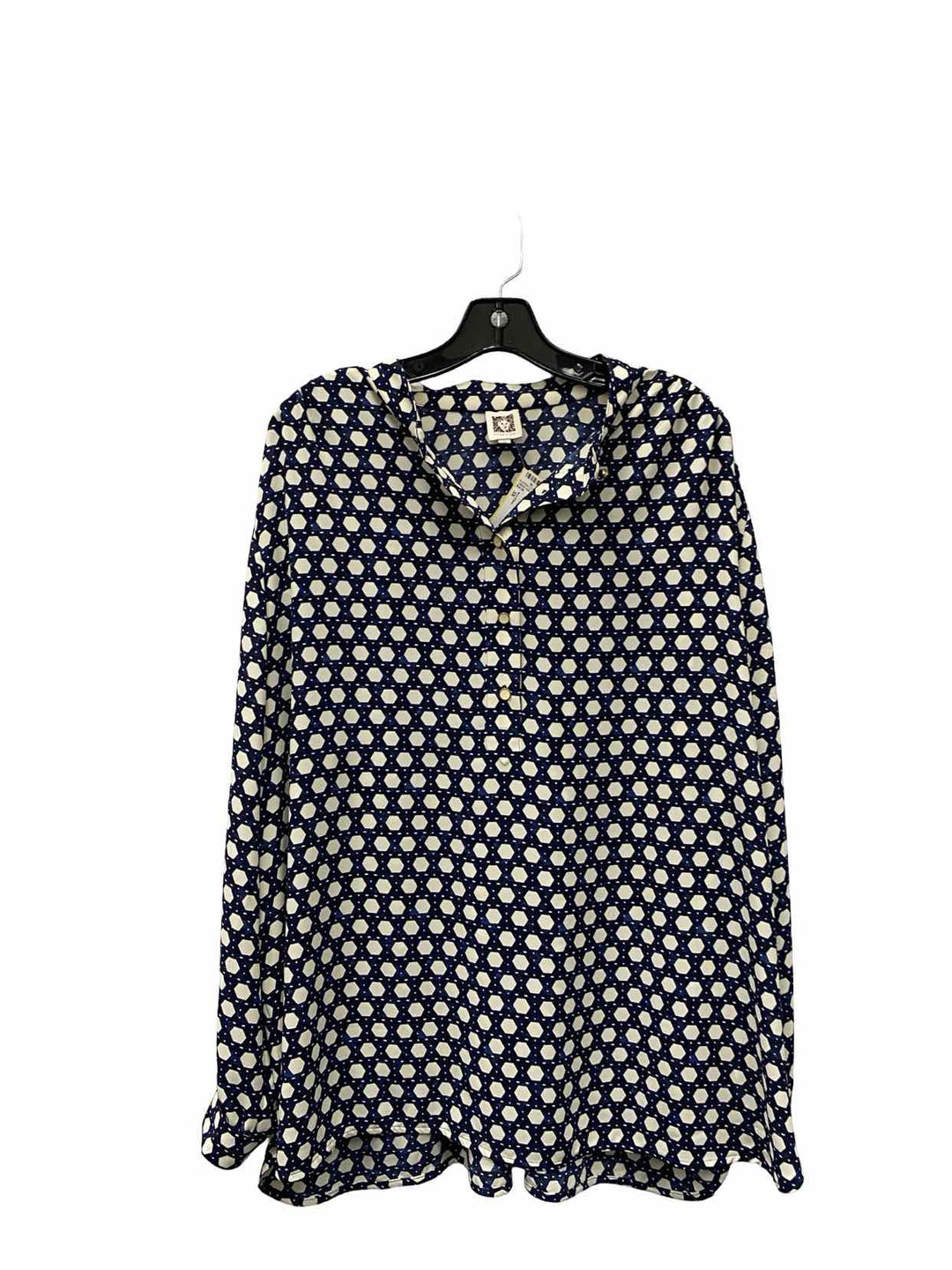 Ann Klein Size 3X Blue White Print Long Sleeve Shirts