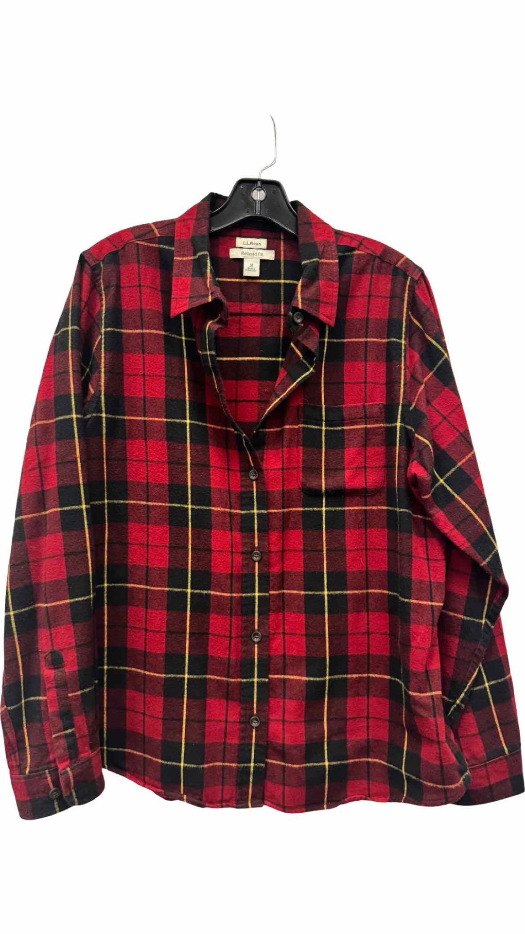 LL Bean Size M Red Black & Yellow Plaid Flannel Long Sleeve Shirts