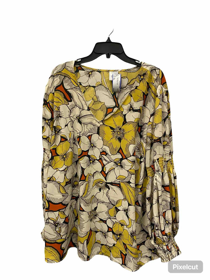 Cabi Size XXL Yellow Beige Floral Long Sleeve Shirts