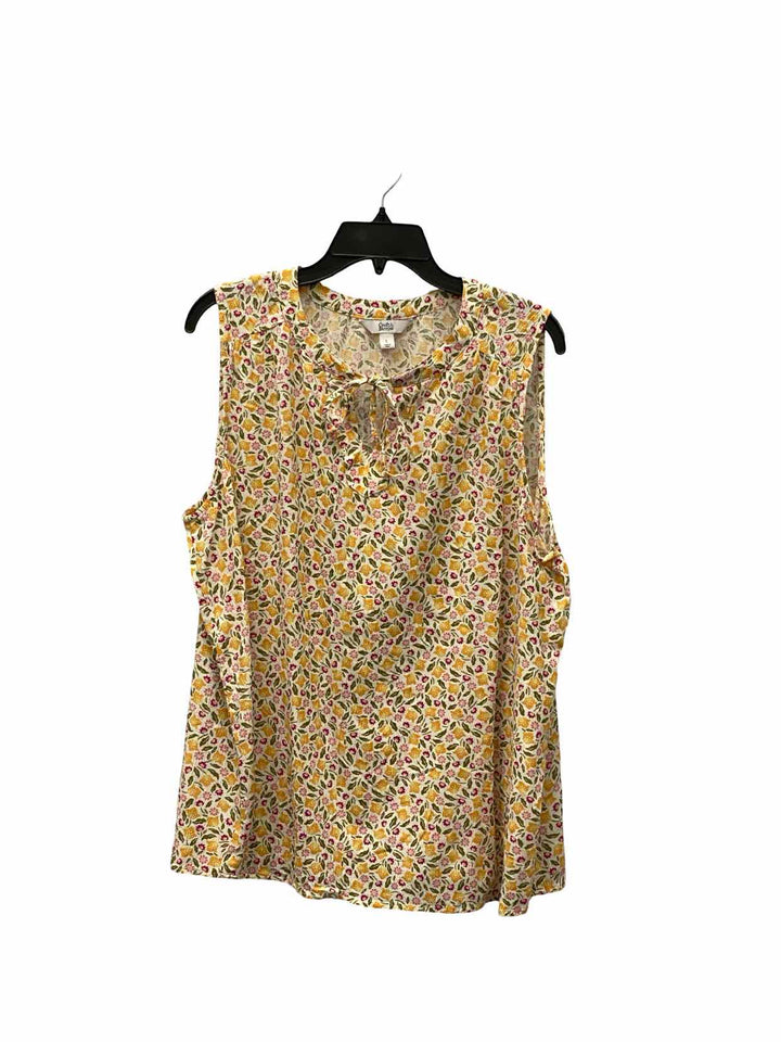 Croft & Barrow Size L Yellow Floral Tank Top