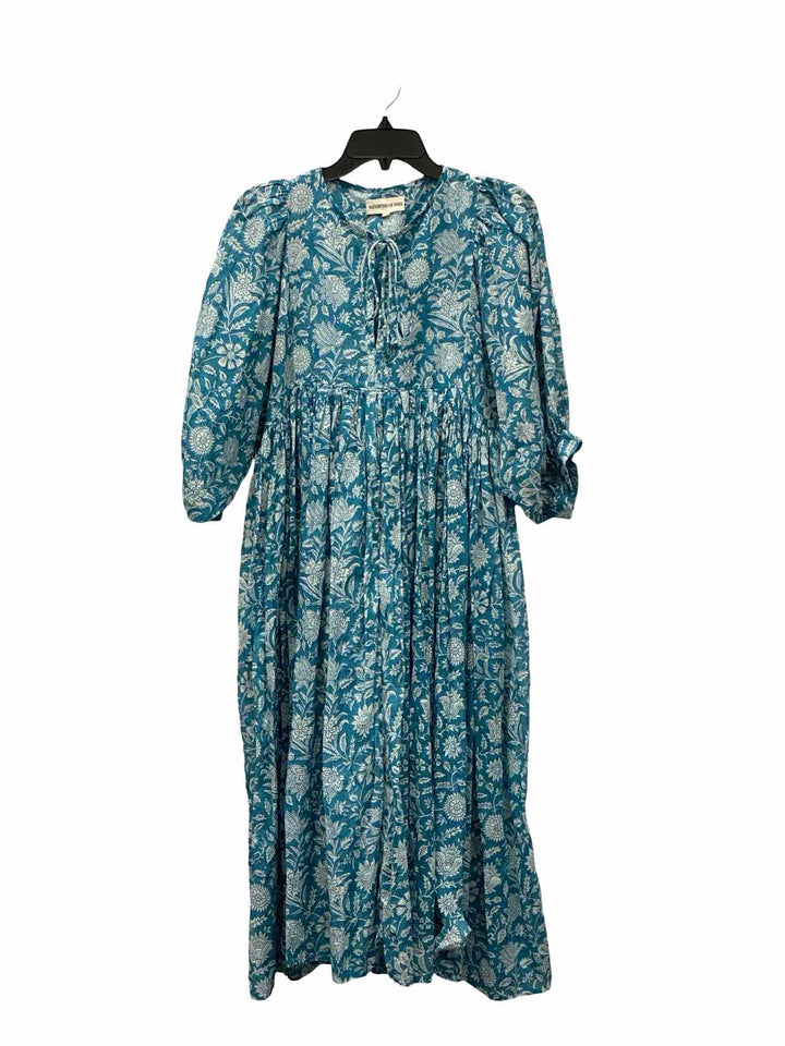 Daughters of India Size S Blue White Floral 100% cotton Dress