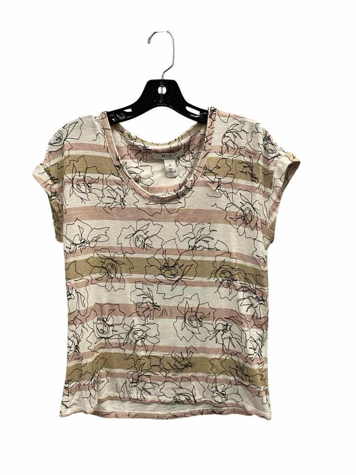 White House Black Market Size XS White Pink Floral Short Sleeve Shirts