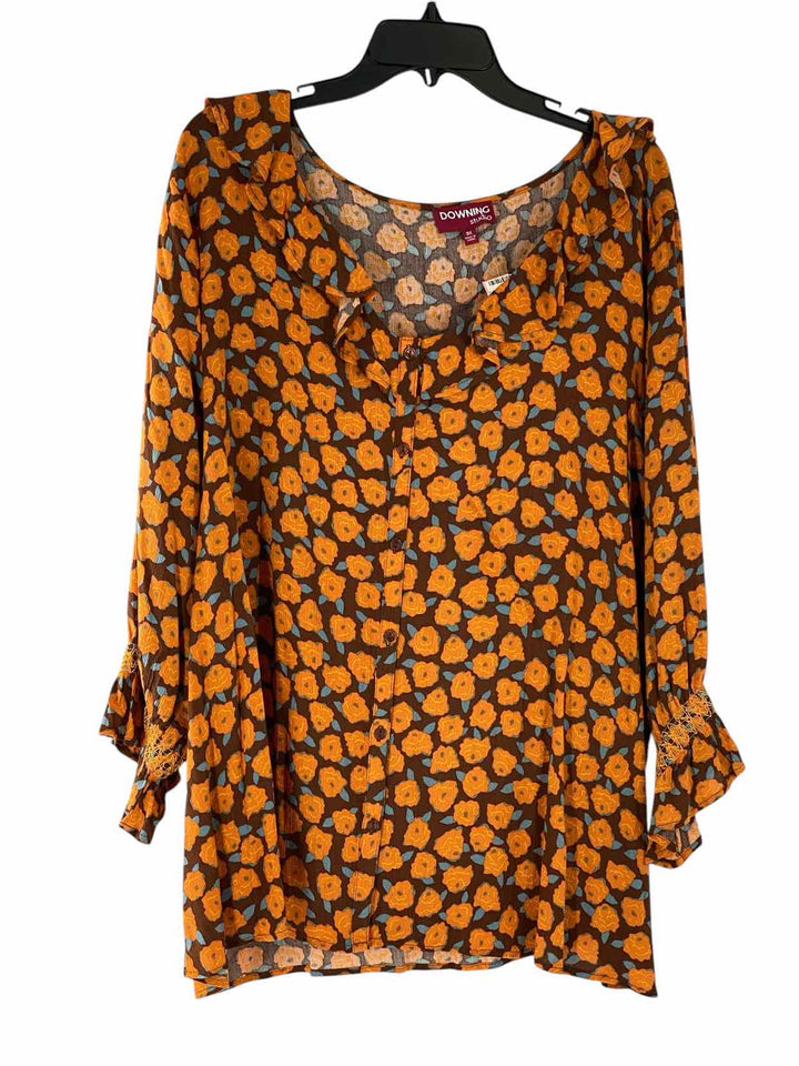 Downing Size 3X Burnt Orange Floral Long Sleeve Shirts