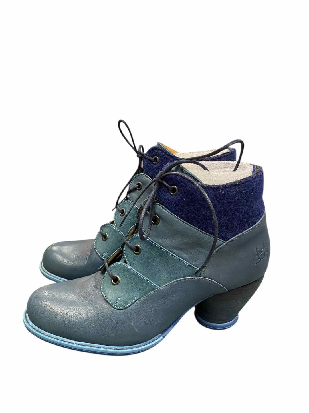 John Fluevog Shoe Size 10 Blue Leather Tatiana - Blue Scalloped Boots(Ankle)