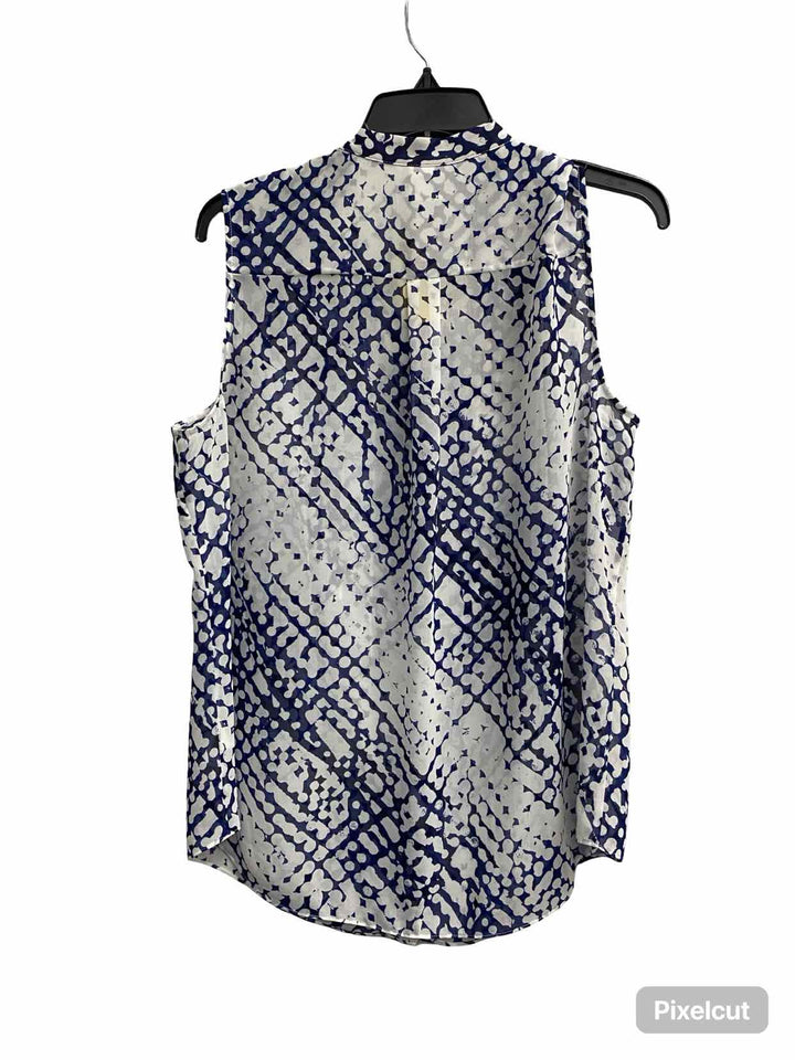 Cabi Size L White Blue Print Tank Top