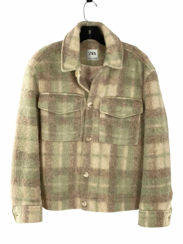 ZARA Size S Beige Green Plaid Jacket