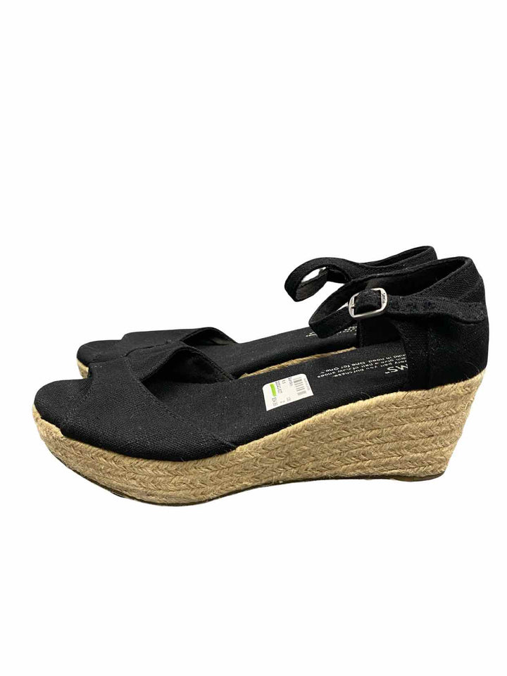 Toms Shoe Size 6.5 Black Espadrilles Wedge Sandals