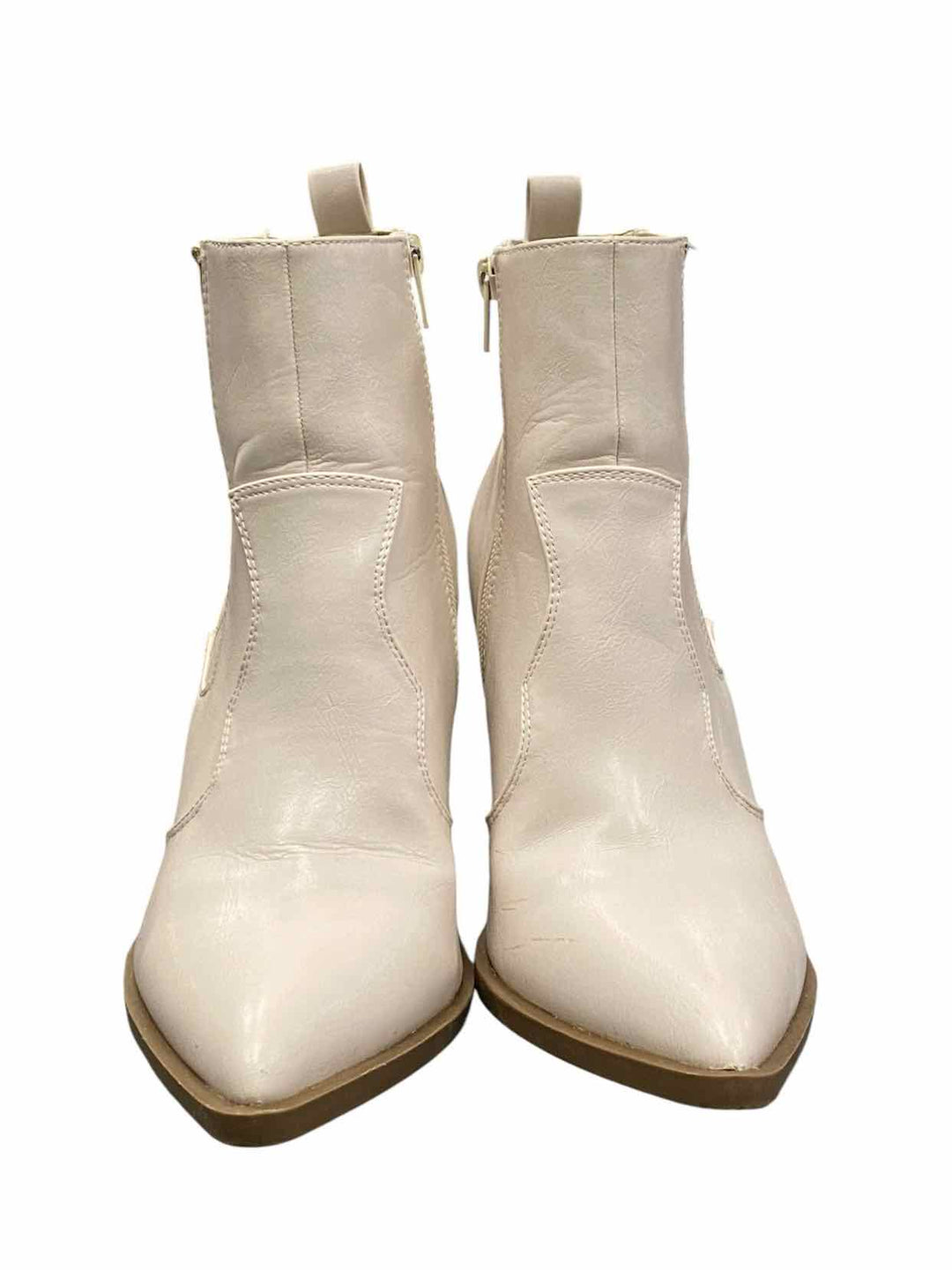 Just Fab Shoe Size 10 White Leather Heel Boots(Ankle)