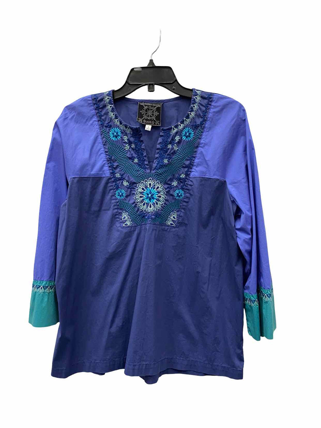 Johnny Was Size M Blue Purple Embroidered 50% cotton Long Sleeve Shirts
