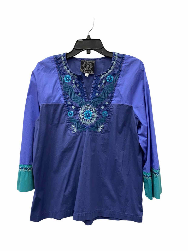 Johnny Was Size M Blue Purple Embroidered 50% cotton Long Sleeve Shirts