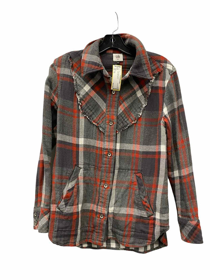 Cabi Size XS Grey Red Flannel Long Sleeve Shirts